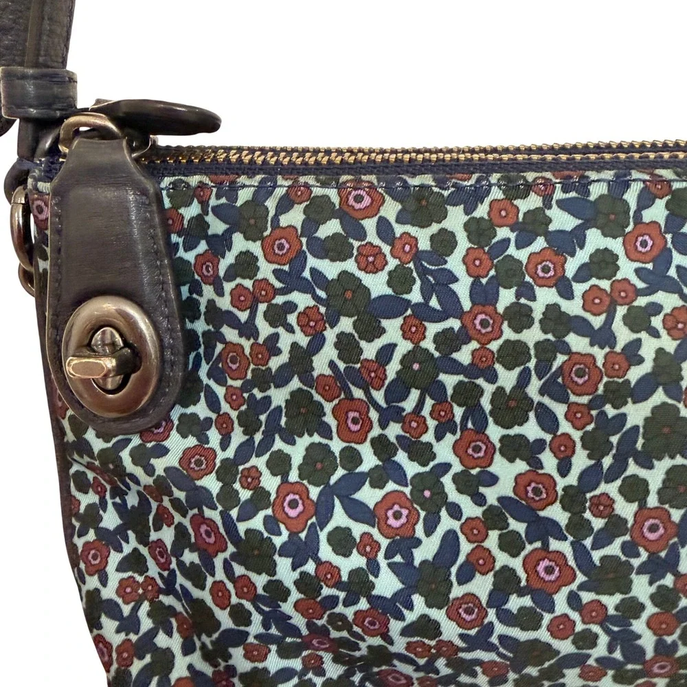 Coach Floral Print Nylon Double Zip Crossbody Bag Blue Red F59436